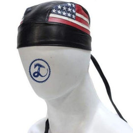 American Flag Leather Skull Cap