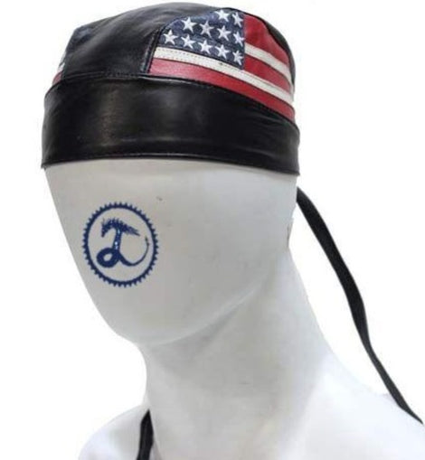 American Flag Leather Skull Cap