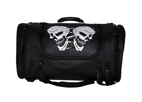 Large Motorcycle Sissy Bar Bag With Reflective Skulls