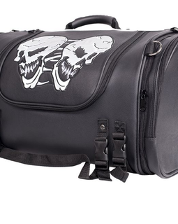 Large Motorcycle Sissy Bar Bag With Reflective Skulls view form side angle of bag