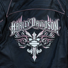 Leather Jacket Harley Davidson Motorcycle  Black & Pink