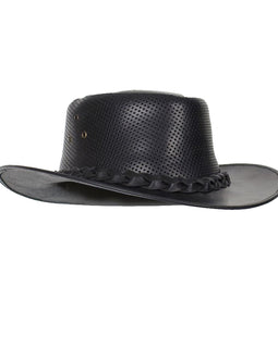 Genuine Black Naked Cowhide Leather Outlaw Gambler Hat