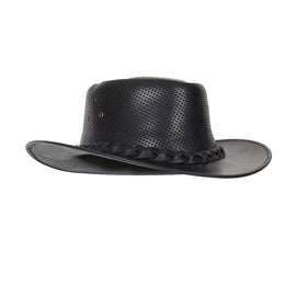 Genuine Black Naked Cowhide Leather Outlaw Gambler Hat