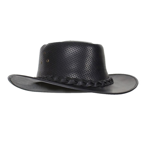 Genuine Black Naked Cowhide Leather Outlaw Gambler Hat