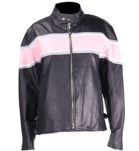 women's black and pink leather jacket front image 2nd Gear USA