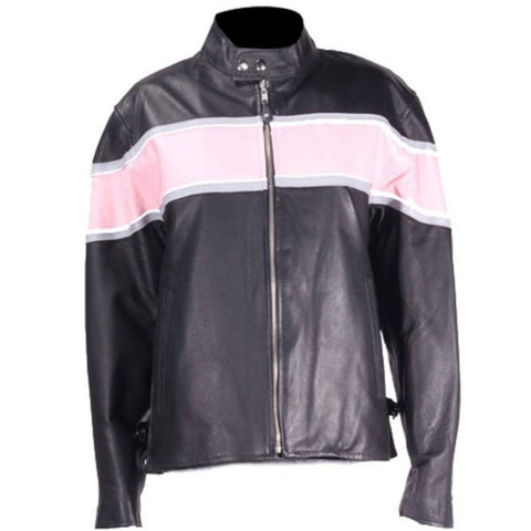 women's black and pink leather jacket front image 2nd Gear USA