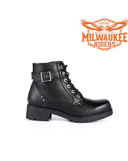 Women's Black Motorcycle Boots W/ Zipper