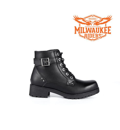 Women's Black Motorcycle Boots W/ Zipper