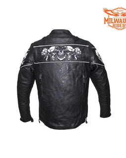 Men's Leather Concealed Carry Leather Jacket with Reflective Skulls By Milwaukee Riders®