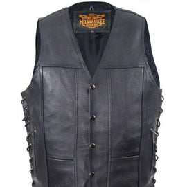 Mens 10-Pockets Plain Leather Vest