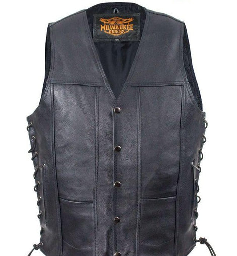 Mens 10-Pockets Plain Leather Vest