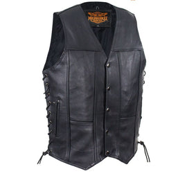 Mens 10-Pockets Plain Leather Vest