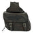 distressed brown leather saddlebag with tribal flames side view showing tribal flames