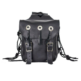 Genuine Black Leather Saddlebag with Conchos