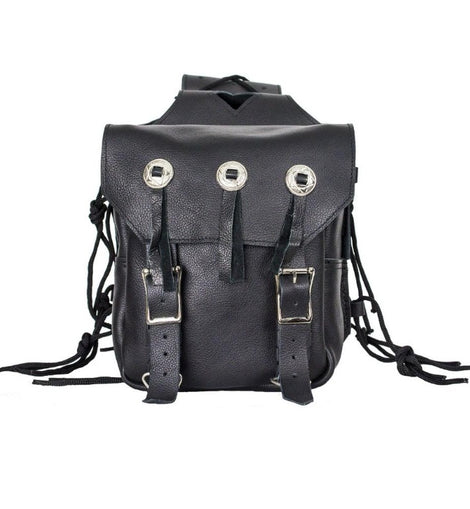 Genuine Black Leather Saddlebag with Conchos