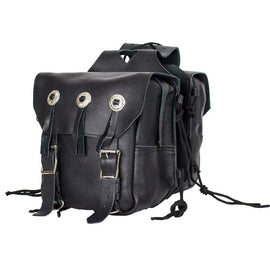 Genuine Black Leather Saddlebag with Conchos