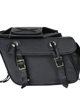 Naked Premium Genuine Black Leather Motorcycle Saddlebag  side view of bag showing buckles