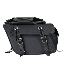 Naked Premium Genuine Black Leather Motorcycle Saddlebag  side view of bag showing buckles