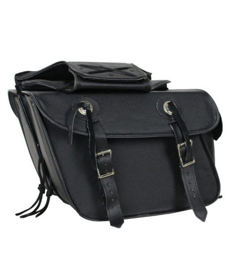 Naked Premium Genuine Black Leather Motorcycle Saddlebag 