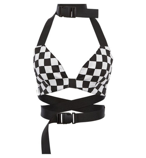 Womens Bralette Crop Top Checkered