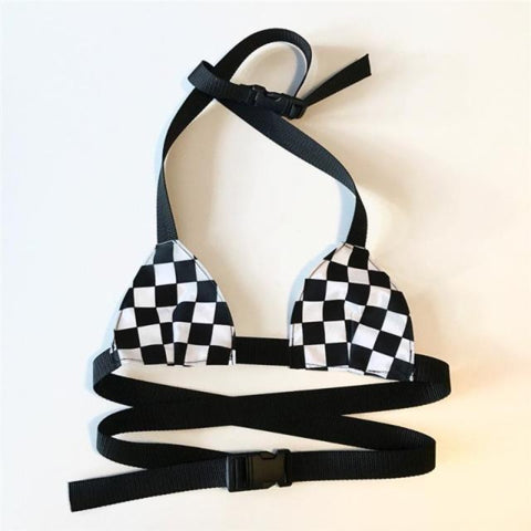 Womens Bralette Crop Top Checkered